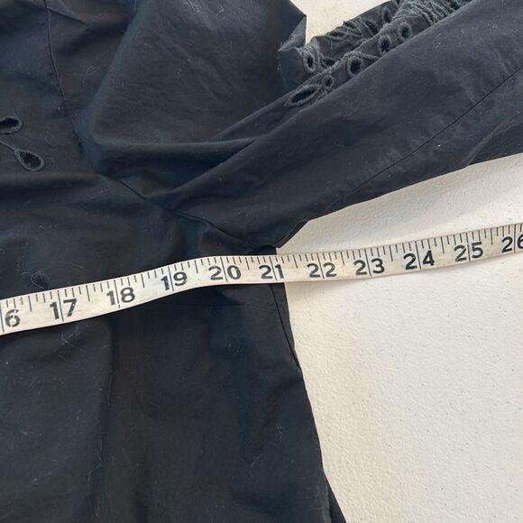 J.Crew, black blouse size med Mockneck cotton poplin top with embroidered eyelet - Picture 7 of 8